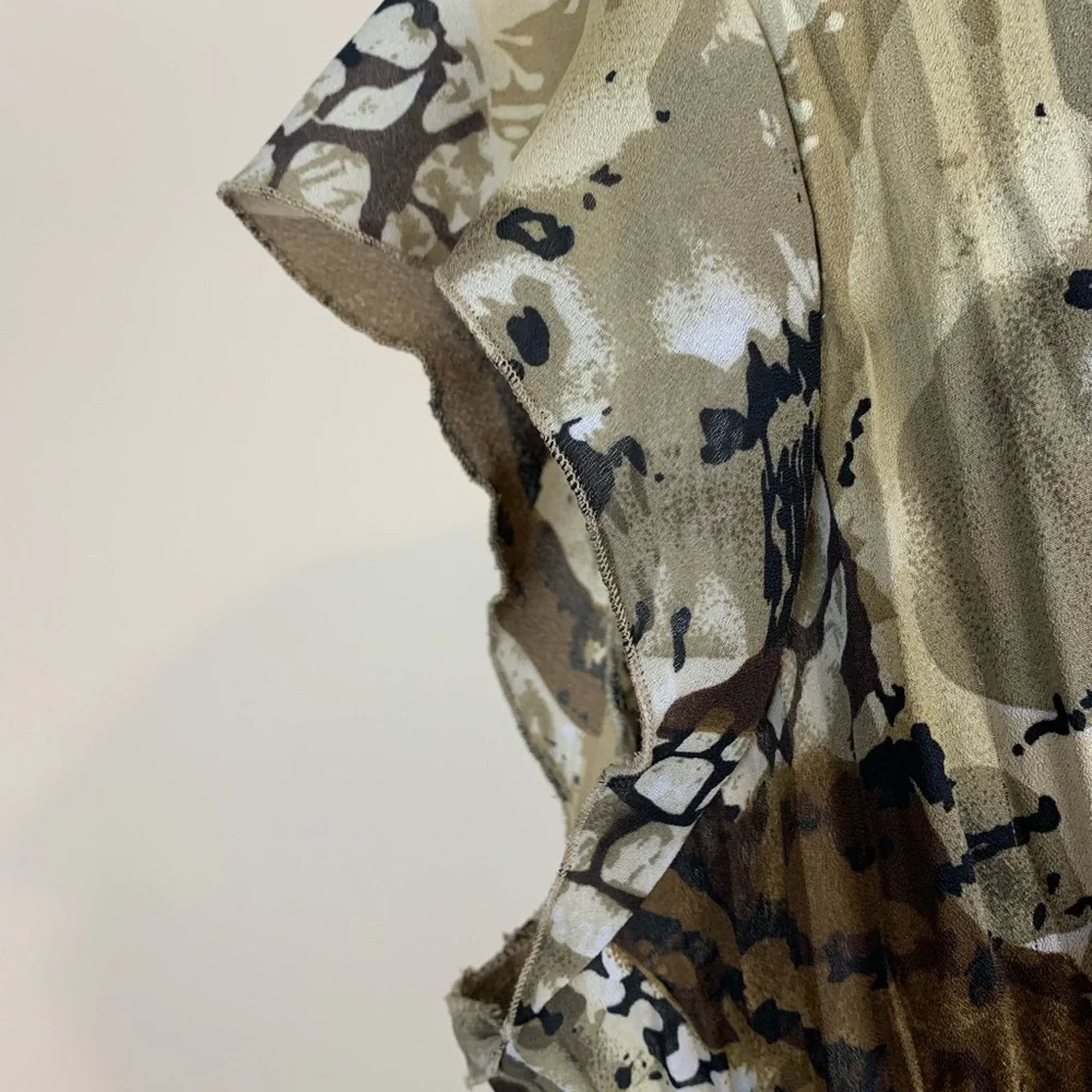 Allison Taylor Sheer Ruffle tie front animal print blouse, size XL
